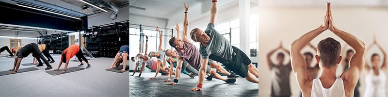 a collage of gym users working on balance training